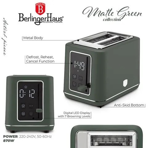 BerlingerHaus Digitális kenyérpirító (870 W) Matte Green Collection BH/9665