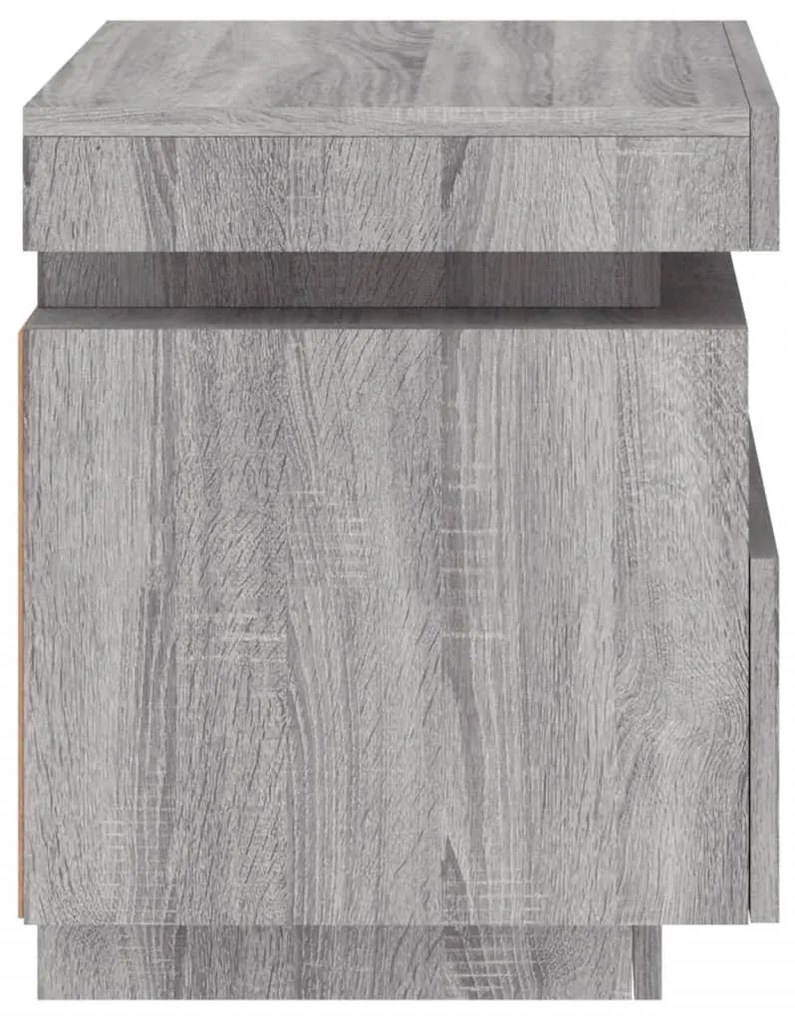 2 db szürke sonoma éjjeliszekrény LED-fényekkel 40x39x48,5 cm
