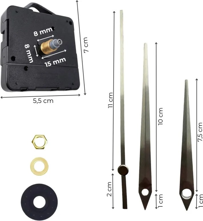 Ezüst hegyes alumínium óramutatók 11 / 8,5 cm
