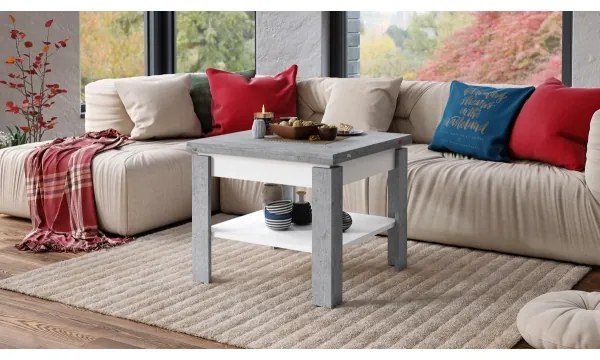 LIA szürke beton/fehér kihúzható konferencia/étkezőasztal polccal