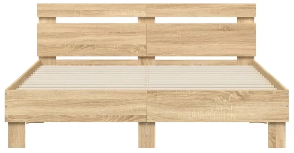 sonoma tölgy színű ágykeret fejtámlával és LED-del 140x200 cm