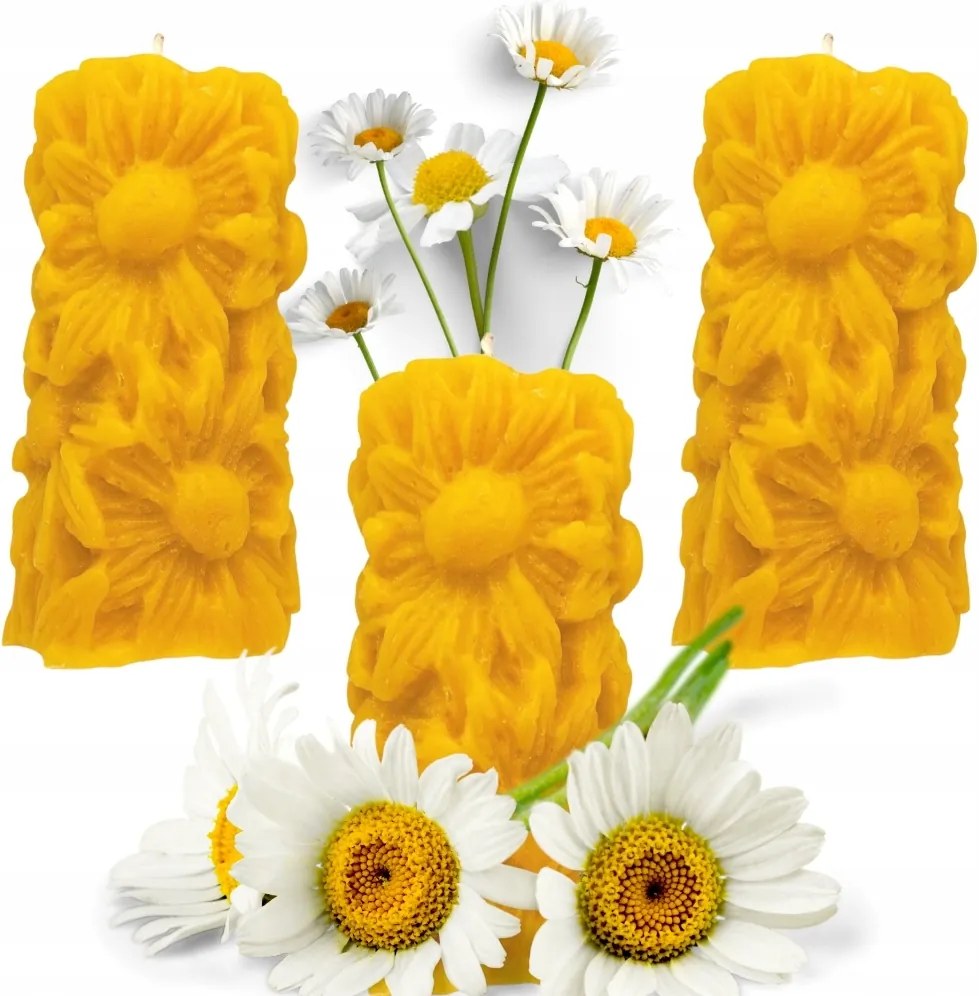 3 db Mézes dekoráció Gyertya Bio 3D Méhviasz "kamilla Virágok"