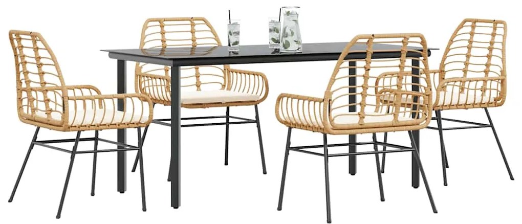 vidaXL 5 észes barna polyrattan üveg kerti étkezőgarnitúra párnával