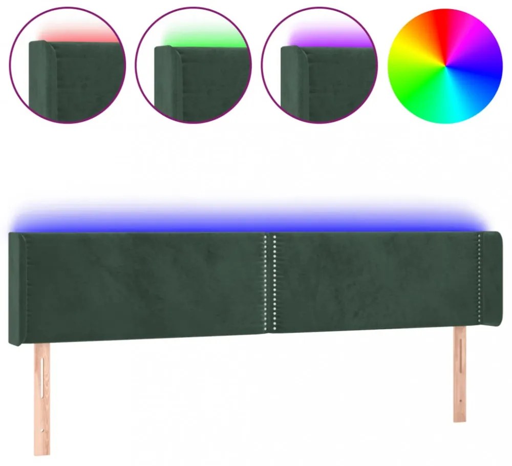 sötétzöld bársony LED-es fejtámla 203 x 16 x 78/88 cm