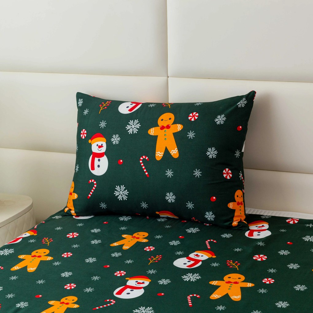 Polipamut párnahuzat HÓEMBER ÉS MÉZESKALÁCS POLY 50x70 cm, zöld