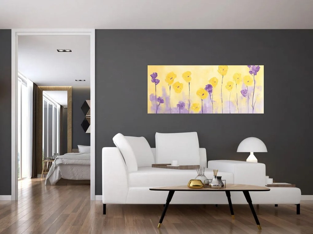 Kép - Lila és sárga virágok (120x50 cm)