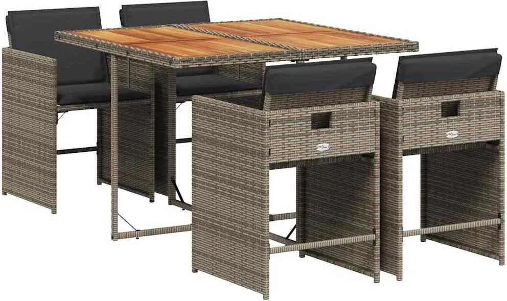 vidaXL 5 részes szürke polyrattan kerti étkezőgarnitúra párnával