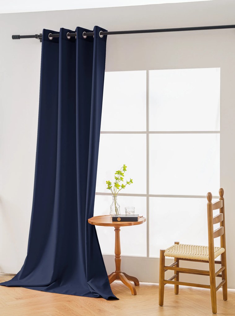 Sötétkék függöny OXFORD LIGHT 140x250 cm Felfüggesztés: Fém gyűrűk