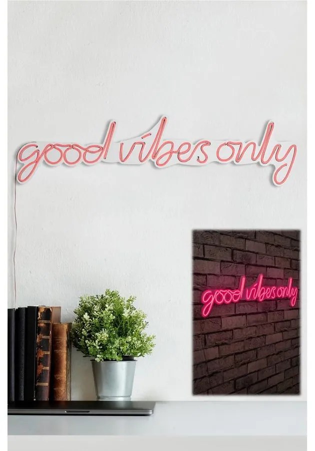 Műanyag LED-es fali dekoráció, Good Vibes Only - Pink