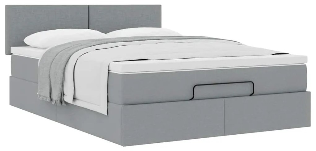 Ottomán ágy matraccal világosszürke 140x190 cm szövet