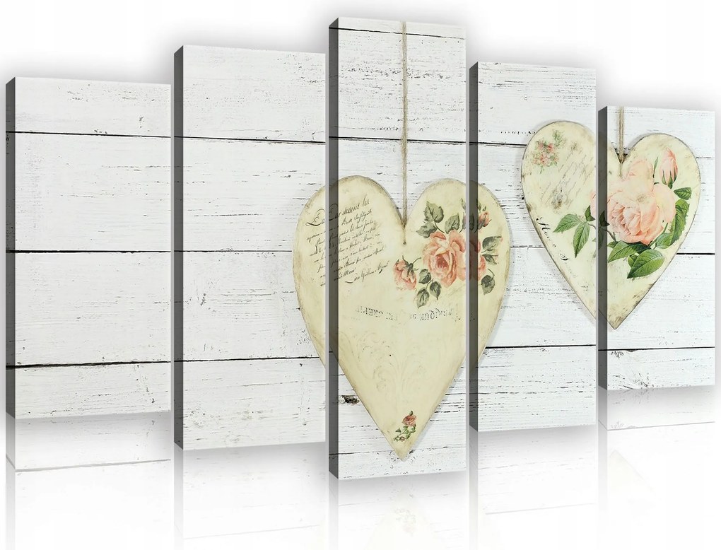 Vászonkép 100x60 moduláris szív rózsa shabby chic vintage romantikus dekoráció