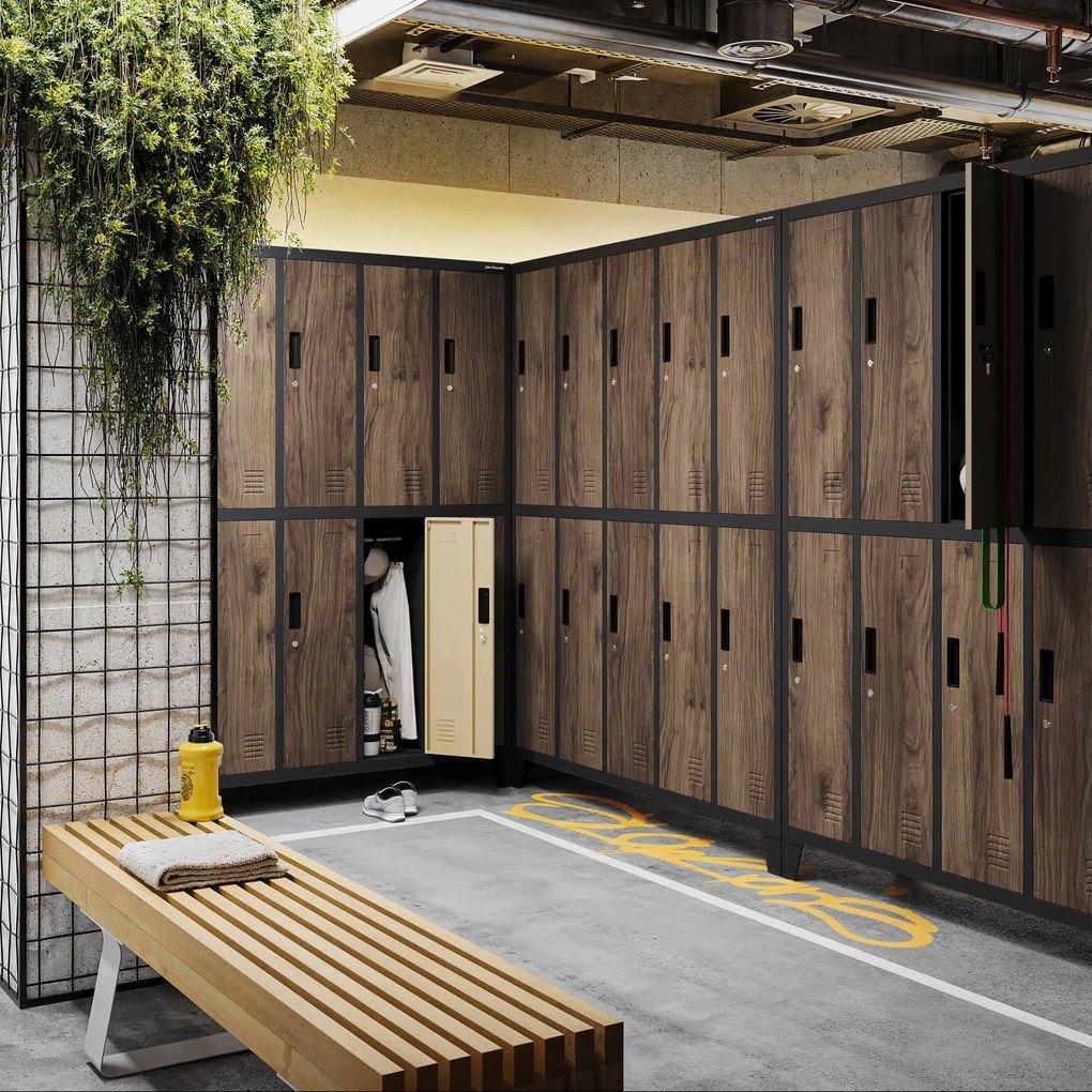 Pléh öltözőszekrény lábakon, 10 rekeszes BARTEK, 1360 x 1720 x 450 mm, Eco Design: antracit/ dió