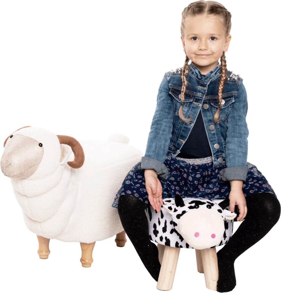 Puff kistehén alakban, Velvet anyag fehér/fekete/natúr, MOLLY
