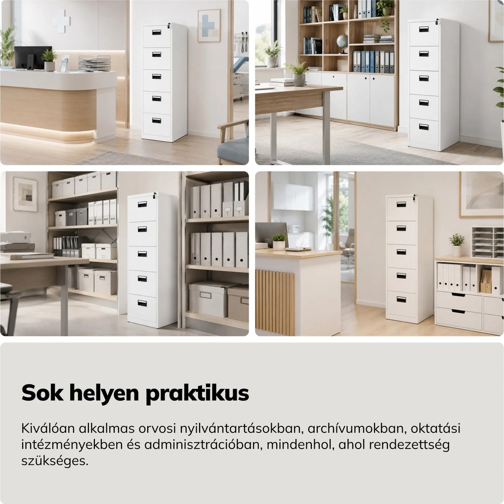 Fém kartotékszekrény fehér: SARA V5, 460 x 1625,5 x 600 mm