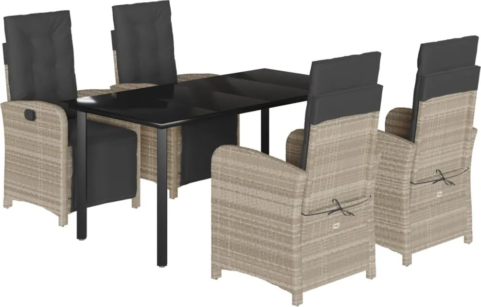 vidaXL 5részes világosszürke polyrattan kerti étkezőgarnitúra párnával