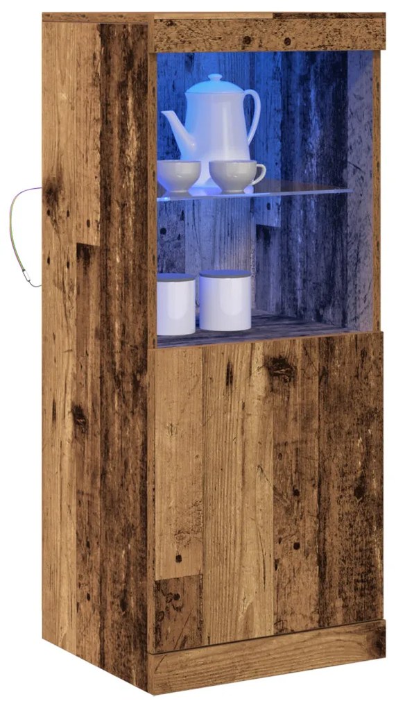 LED világítással ellátott oldalszekrény, öreg fa 41x37x100 cm