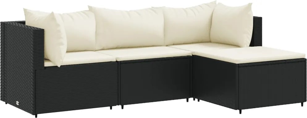 vidaXL 4 részes fekete polyrattan kerti ülőgarnitúra párnákkal