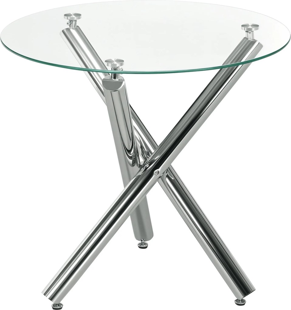 HOMCOM Étkezőasztal, Köralaku Konyha Asztal 4 Személyre, Nappali Asztal, Üveg Asztal, Kávézó Asztal, Oldalasztal, Acél, Ø80 x 74 cm, Átlátszó | Aosom