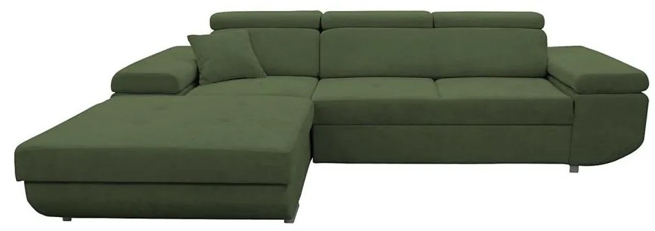 CASTELO L-alakú, ággyá nyitható sarokülőgarnitúra tárolóval, balos kivitel, zöld