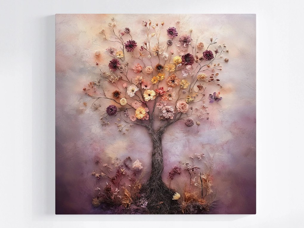 Canvas Vászonkép Dekoráció Szárított Virágok Filc Fa Boho 40x40