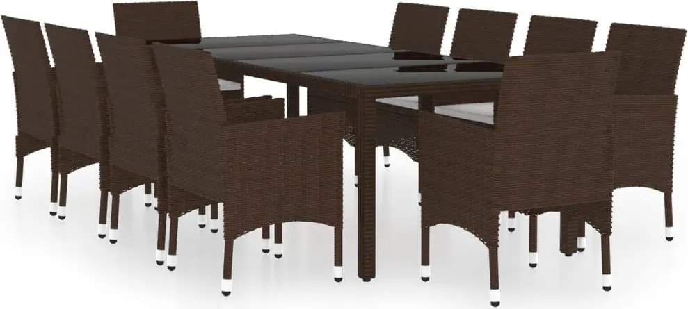 vidaXL 11 részes barna polyrattan kültéri étkezőgarnitúra