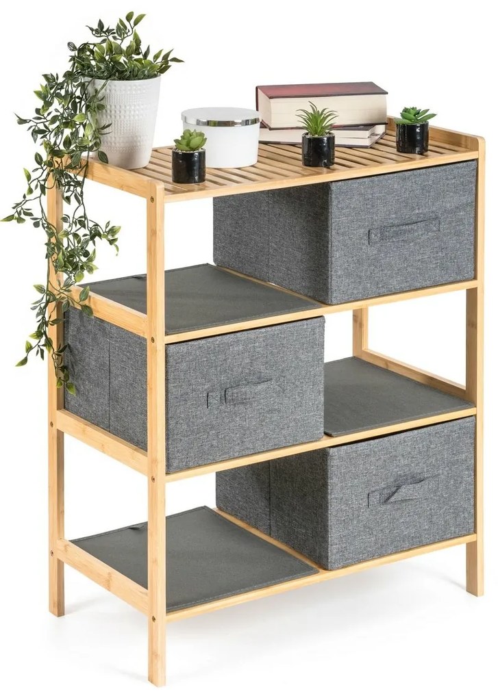 G21 Bambusz polc kosarakkal, 3 polc, szürke, 3 emelet