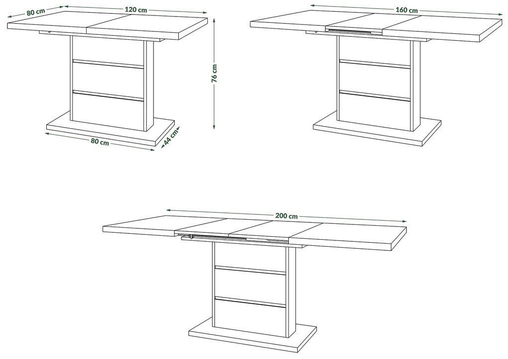 Mazzoni PIANO Barna Tölgy/Fekete Matt - 200 cm-es MODERN NYITHATÓ ASZTAL!