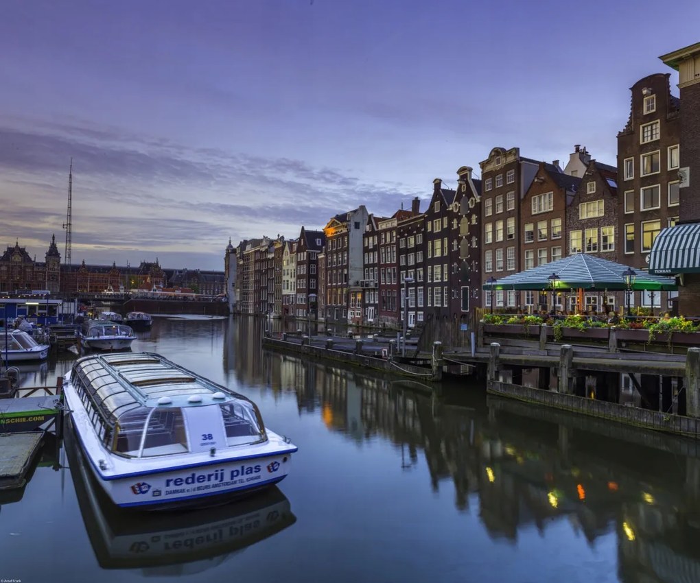 Poszter 60x50cm Amszterdami csatorna csónakokkal, Assaf Frank