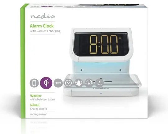 Nedis WCACQ10W1WT - LED RGB Ébresztőóra vezeték nélküli töltővel LED/10W/5V fehér