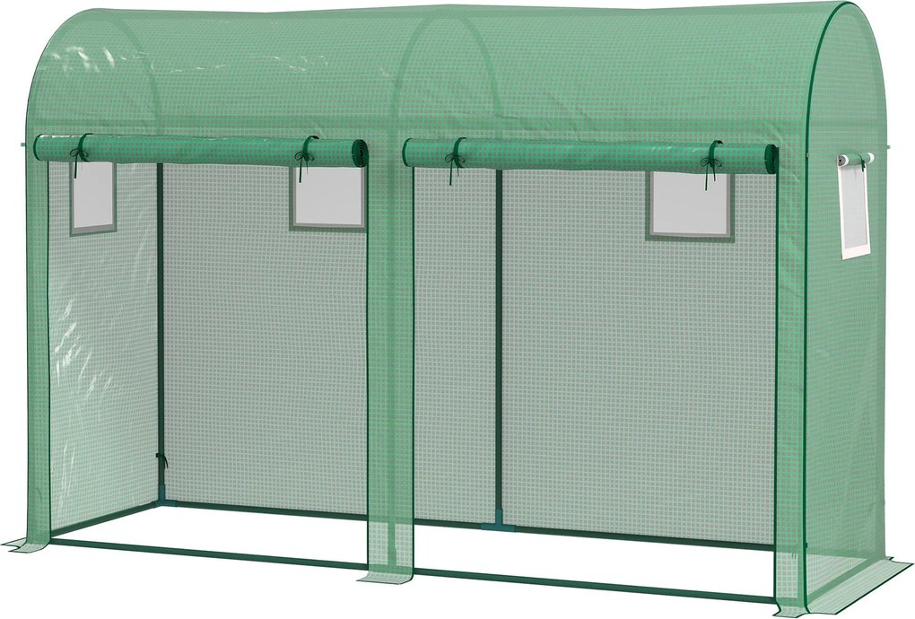 Outsunny Üvegház 300x100x200 cm 4 Ablakkal és 2 Ajtóval a Növények, Virágok és Zöldségek Neveléséhez, PE és Acél Anyagból | Aosom