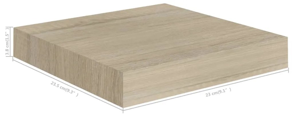 4 db tölgyszínű MDF lebegő fali polc 23 x 23,5 x 3,8 cm