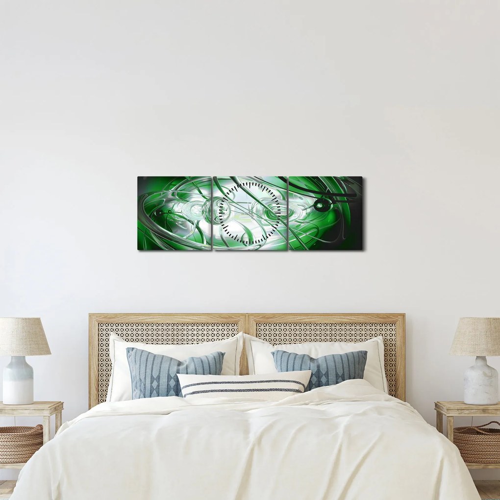Zöld absztrakt kép (órával) (90x30 cm)