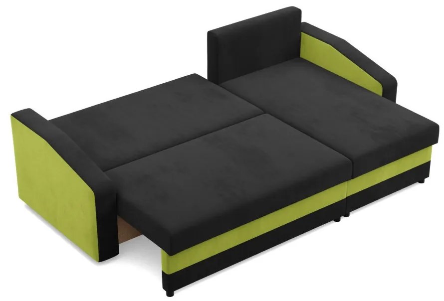 Hewlet sarokkanapé, 2 ágyneműtartóval, szövet anyag, univerzális oldal, bonell töltet, fekete - zöld