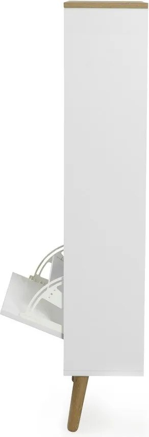 Dot fehér cipősszekrény tölgyfa dekorral, 3 billenős fiókkal - Tenzo