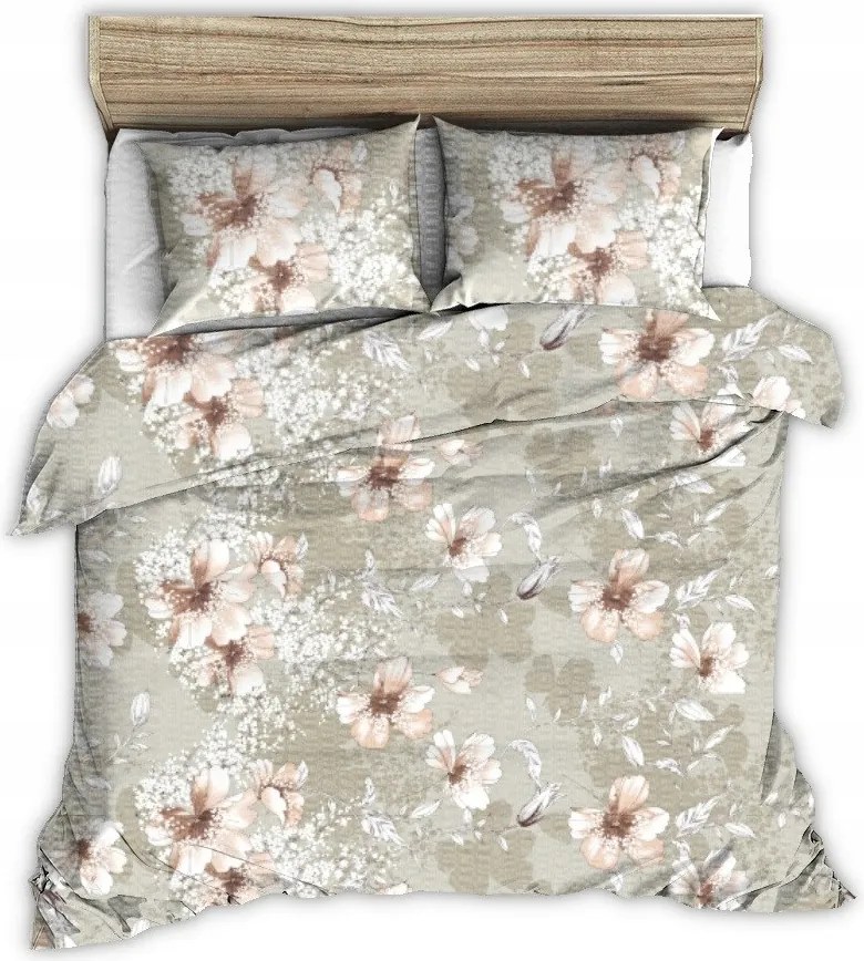 Ágyneműhuzat kéregből 180x200 bézs nagy tea rajzolt virágok