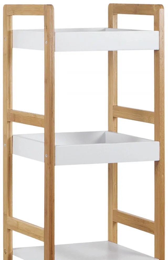 Dr-013-4 Etajeră De Bambus Culoare Natur,4 Rafturi Din MDF Alb, Rezistă Pînă La 12 Kg.