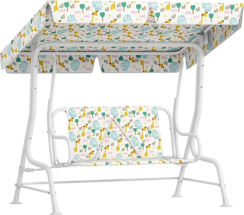 AIYAPLAY Gyermek Hollywoodi Hinta 2-Fős Gyerek Hinta Állítható Napernyővel, Biztonsági Övvel - Kert Hinta 3-6 Éveseknek - Fehér 110 x 74 x 113 cm | Ao