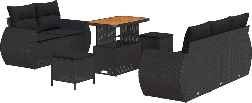 vidaXL Kerti Kanapé Szett 8 pcs Fekete polirattan