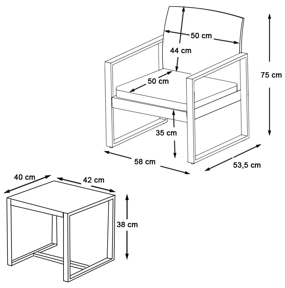 2 személyes, kültéri bútorszett dohányzóasztallal