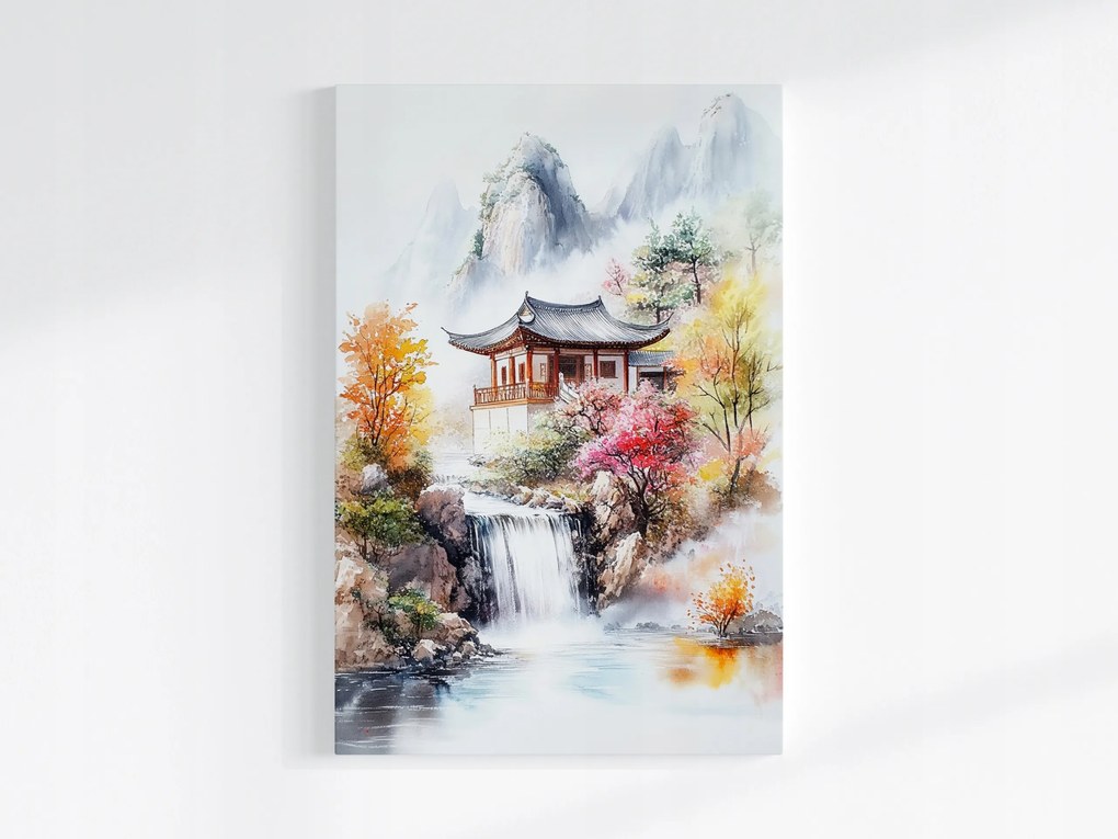Vászonkép Canvas Japán Ázsia Hegyek Vízesés Színes Fák 40x60