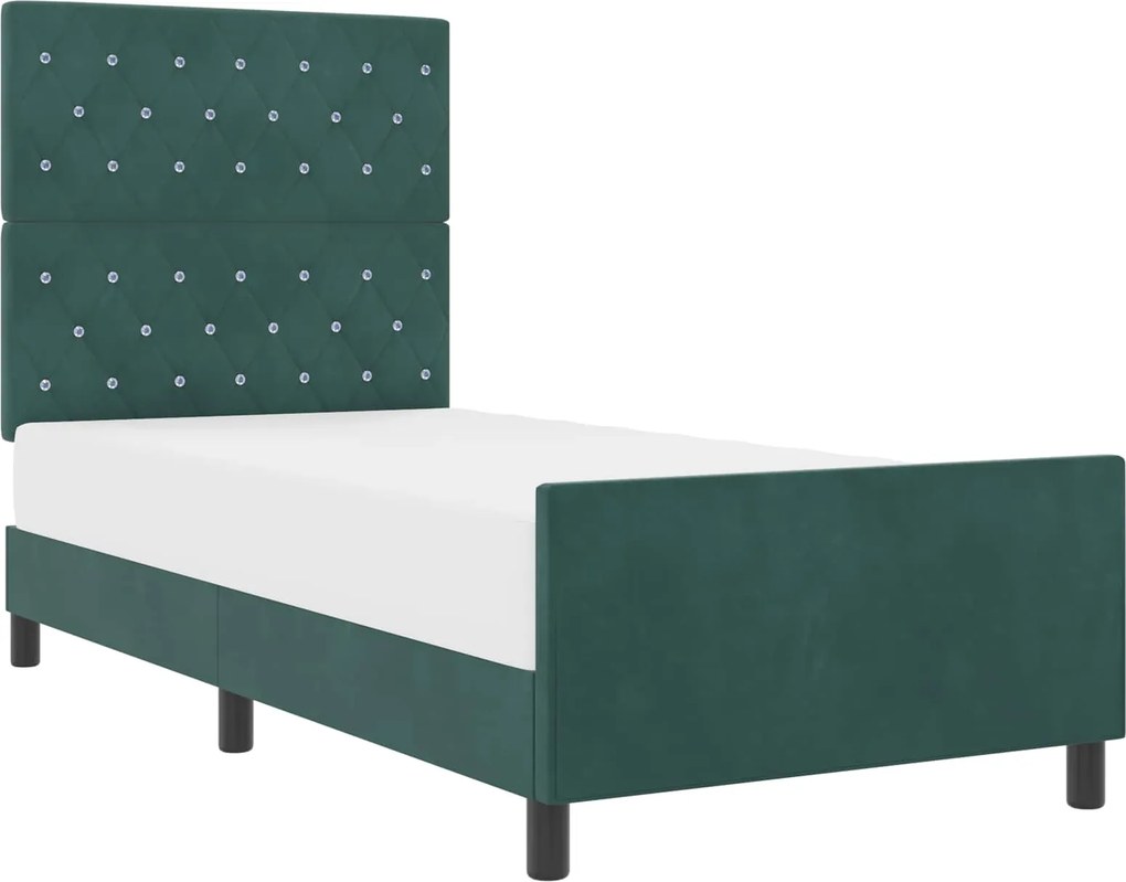 vidaXL Boxrugós ágy fejtámlával Sötétzöld 100 x 200 cm Bársony