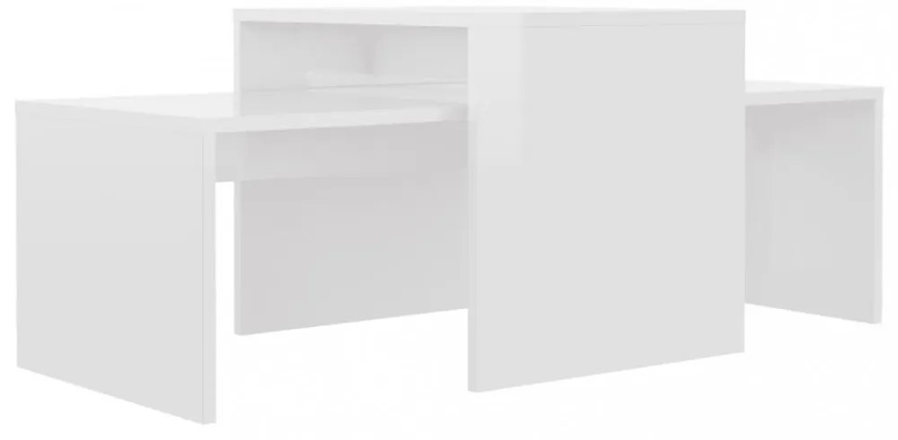 Magasfényű fehér forgácslap dohányzóasztal szett 100x48x40 cm