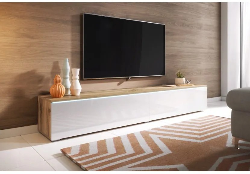 CERIEE 180 TV-asztal - wotan tölgy / fényes fehér