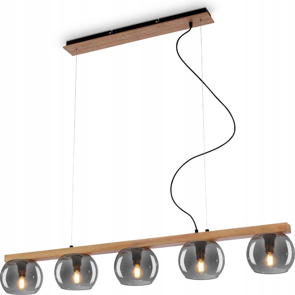 Briloner Függesztett lámpa, 120 cm, 5x E14, max. 10W, füst/fa Bri 4143