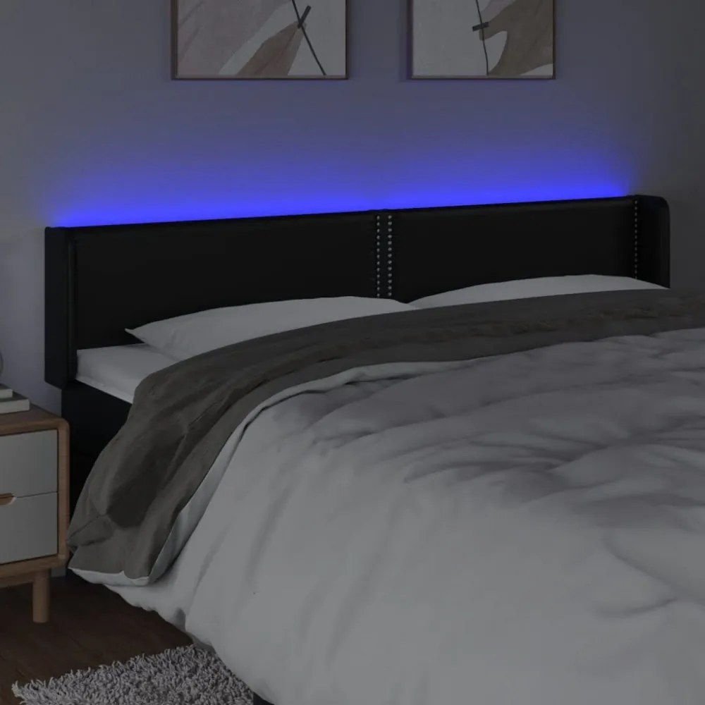 fekete műbőr LED-es fejtámla 183 x 16 x 78/88 cm