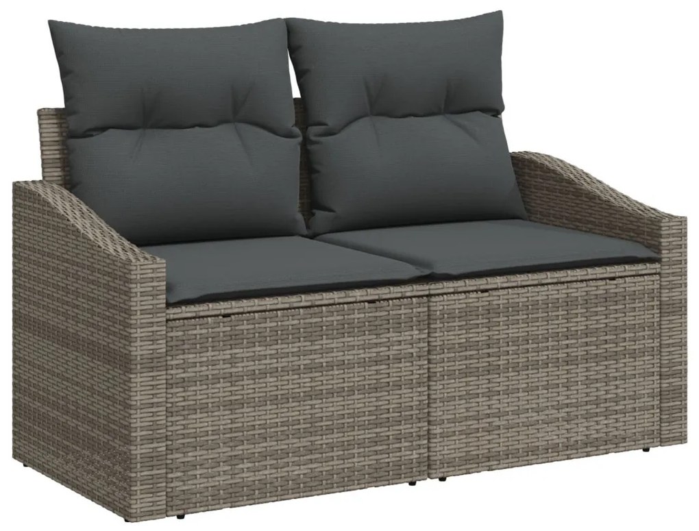 5 darabos kerti étkező szett párnákkal, szürke poly rattan akáciából