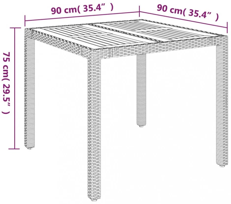 fekete polyrattan falapos kerti asztal 90 x 90 x 75 cm