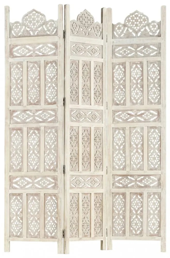 3-paneles fehér mangófa kézzel faragott térelválasztó 120x165cm
