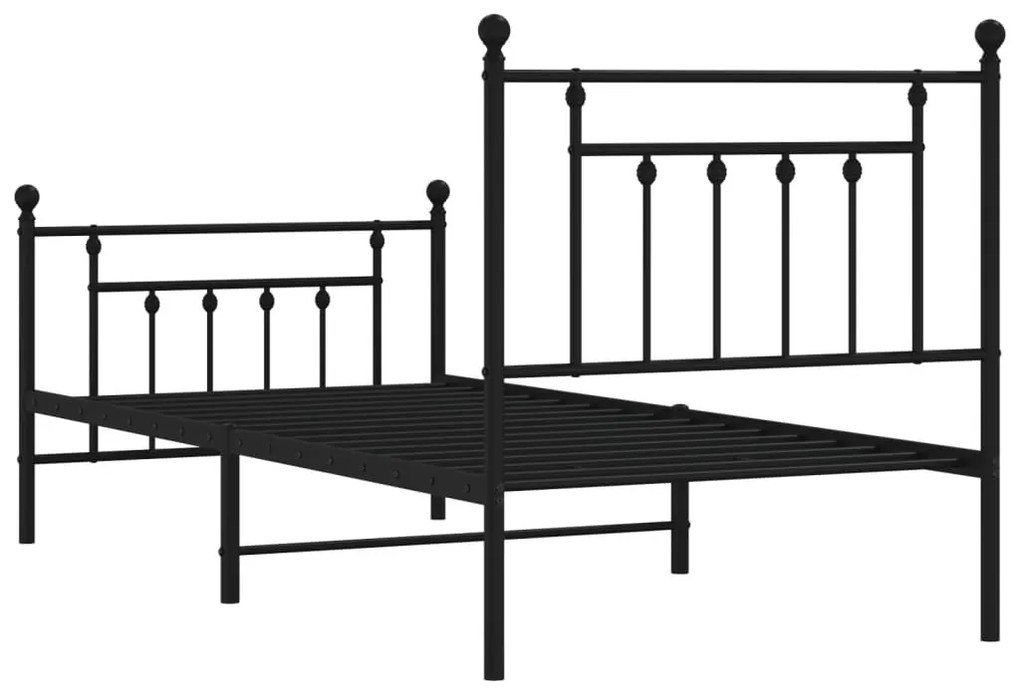 fekete fém ágykeret fej- és lábtámlával 90 x 200 cm