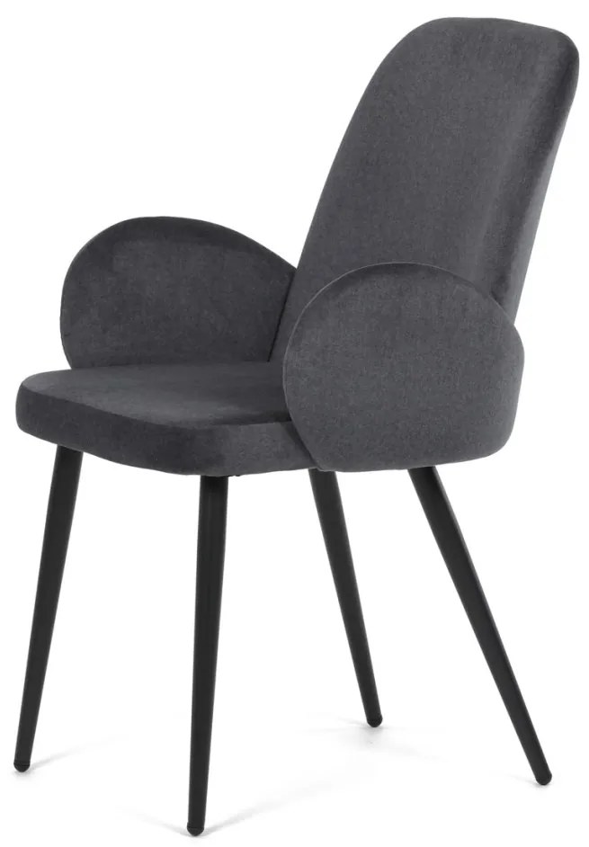 Scaun de sufragerie in stil industrial, tapiterie din stofă gri, picioare din metal, negru